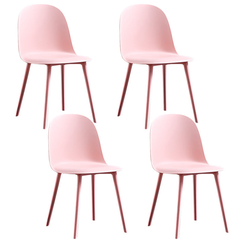 Glam Style Metal Side Chair Matte Finish Solid Back Dining Room Dining Chair Pink Plastic Set of 4 Clearhalo ' kitchen&dining_furn' 'Dining Chairs' 'Dining Tables & Seating' 'dining_chair' 'Furniture' 'furniture_dining_chair' 'Kitchen & Dining Furniture' 'kitchen' 3454715