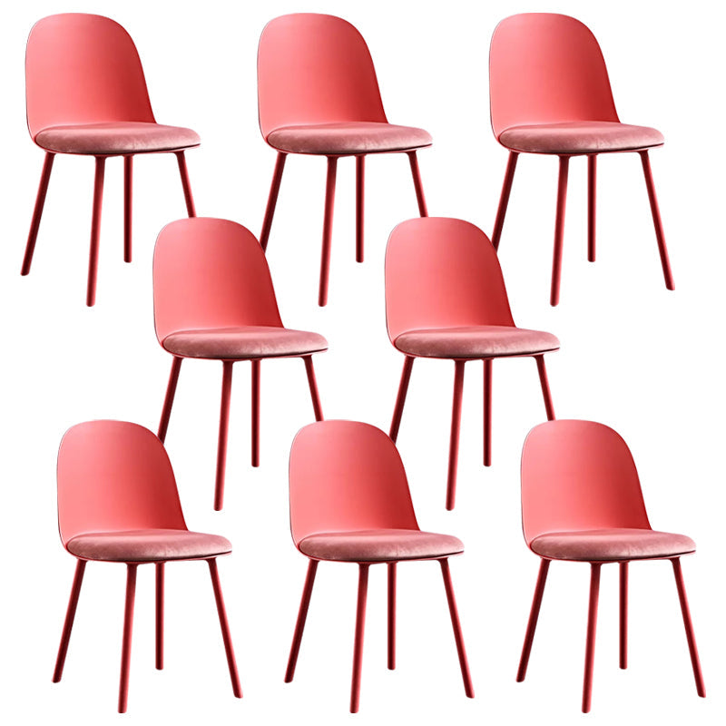 Glam Style Metal Side Chair Matte Finish Solid Back Dining Room Dining Chair Red Upholstered Set of 8 Clearhalo ' kitchen&dining_furn' 'Dining Chairs' 'Dining Tables & Seating' 'dining_chair' 'Furniture' 'furniture_dining_chair' 'Kitchen & Dining Furniture' 'kitchen' 3454731