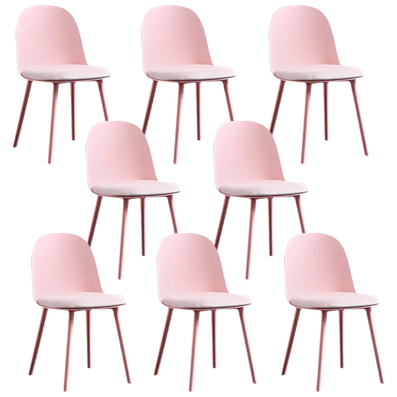 Glam Style Metal Side Chair Matte Finish Solid Back Dining Room Dining Chair Pink Upholstered Set of 8 Clearhalo ' kitchen&dining_furn' 'Dining Chairs' 'Dining Tables & Seating' 'dining_chair' 'Furniture' 'furniture_dining_chair' 'Kitchen & Dining Furniture' 'kitchen' 3454733