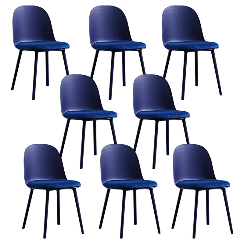 Glam Style Metal Side Chair Matte Finish Solid Back Dining Room Dining Chair Dark Blue Upholstered Set of 8 Clearhalo ' kitchen&dining_furn' 'Dining Chairs' 'Dining Tables & Seating' 'dining_chair' 'Furniture' 'furniture_dining_chair' 'Kitchen & Dining Furniture' 'kitchen' 3454741