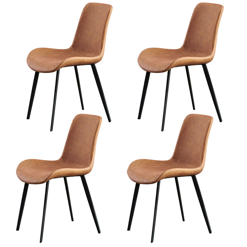 Metal Contemporary Dining Room Side Chair Matte Finish Solid Back Dining Chair Brown Set of 4 Clearhalo ' kitchen&dining_furn' 'Dining Chairs' 'Dining Tables & Seating' 'dining_chair' 'Furniture' 'furniture_dining_chair' 'Kitchen & Dining Furniture' 'kitchen' 3454831