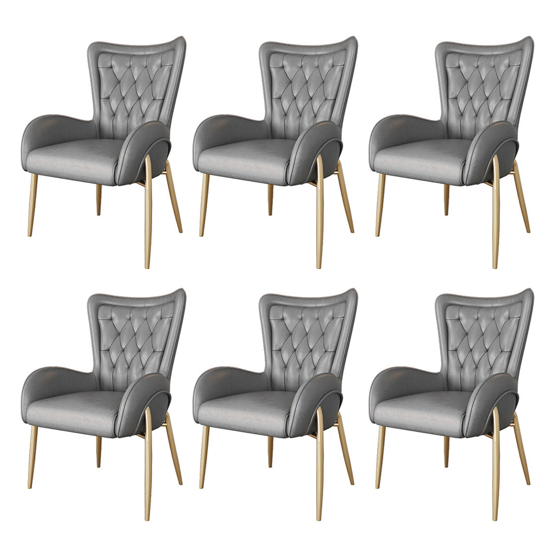 Scandinavian Wingback Metal Dining Arm Chair Kitchen Gold Dining Arm Chair Brass Gold Gray Set of 6 Clearhalo ' kitchen&dining_furn' 'Dining Chairs' 'Dining Tables & Seating' 'dining_chair' 'Furniture' 'furniture_dining_chair' 'Kitchen & Dining Furniture' 'kitchen' 3454864