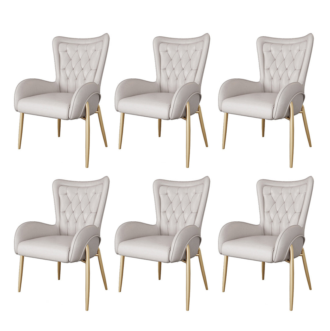 Scandinavian Wingback Metal Dining Arm Chair Kitchen Gold Dining Arm Chair Brass Gold Beige Set of 6 Clearhalo ' kitchen&dining_furn' 'Dining Chairs' 'Dining Tables & Seating' 'dining_chair' 'Furniture' 'furniture_dining_chair' 'Kitchen & Dining Furniture' 'kitchen' 3454868