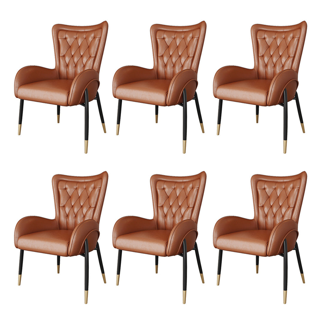 Scandinavian Wingback Metal Dining Arm Chair Kitchen Gold Dining Arm Chair Black Brown Set of 6 Clearhalo ' kitchen&dining_furn' 'Dining Chairs' 'Dining Tables & Seating' 'dining_chair' 'Furniture' 'furniture_dining_chair' 'Kitchen & Dining Furniture' 'kitchen' 3454870