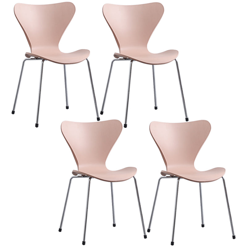Glam Style Metal Side Chair Solid Back Matte Finish Home Use Dining Chair Pink Silver Set of 4 Clearhalo ' kitchen&dining_furn' 'Dining Chairs' 'Dining Tables & Seating' 'dining_chair' 'Furniture' 'furniture_dining_chair' 'Kitchen & Dining Furniture' 'kitchen' 3455383