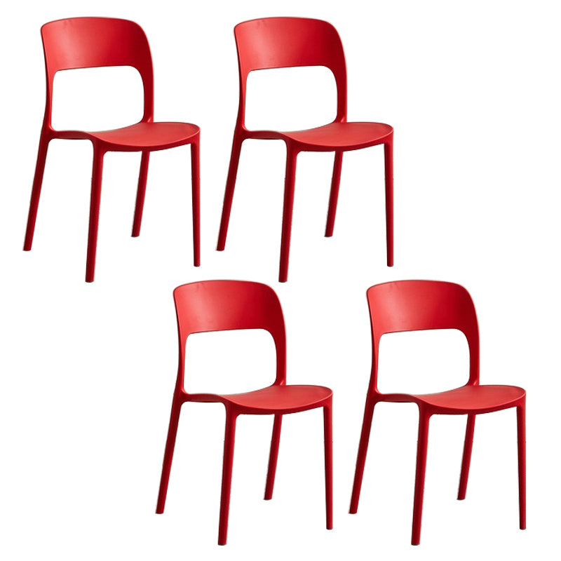 Home Side Chair Stackable Contemporary Open Back Plastic Dining Room Chair Red Set of 4 Clearhalo ' kitchen&dining_furn' 'Dining Chairs' 'Dining Tables & Seating' 'dining_chair' 'Furniture' 'furniture_dining_chair' 'Kitchen & Dining Furniture' 'kitchen' 3455496