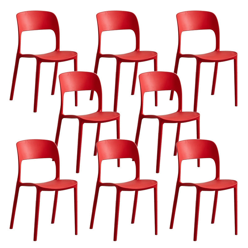 Home Side Chair Stackable Contemporary Open Back Plastic Dining Room Chair Red Set of 8 Clearhalo ' kitchen&dining_furn' 'Dining Chairs' 'Dining Tables & Seating' 'dining_chair' 'Furniture' 'furniture_dining_chair' 'Kitchen & Dining Furniture' 'kitchen' 3455498