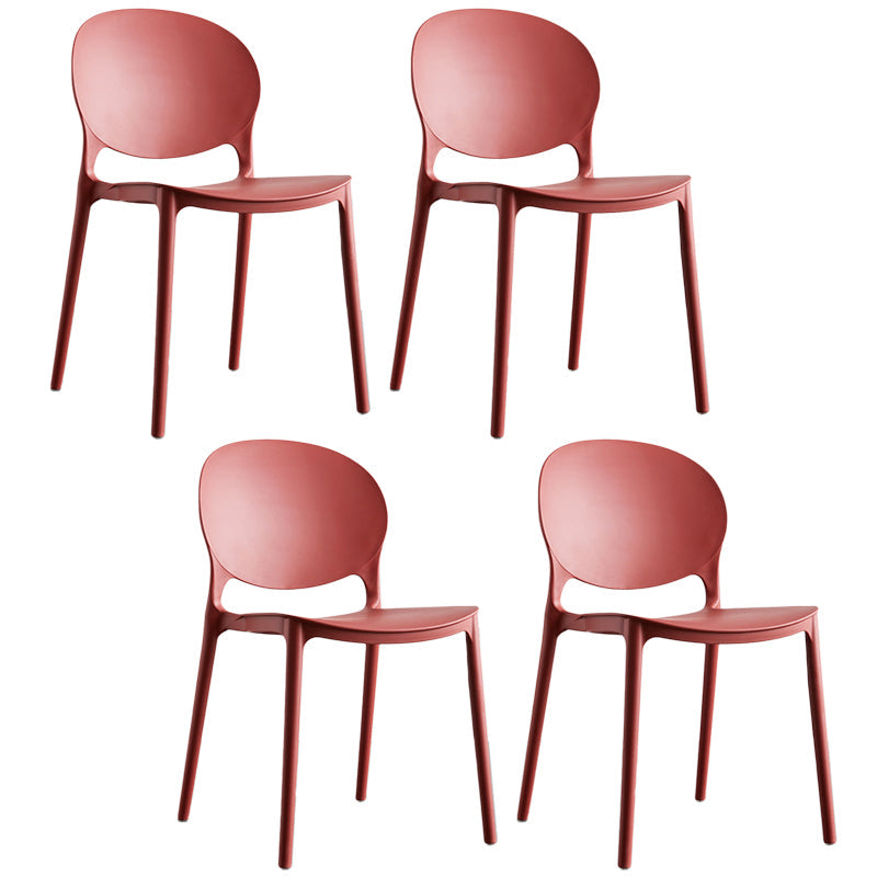 Plastic Contemporary Dining Room Chair Open Back Home Stackable Side Chair Red Set of 4 Clearhalo ' kitchen&dining_furn' 'Dining Chairs' 'Dining Tables & Seating' 'dining_chair' 'Furniture' 'furniture_dining_chair' 'Kitchen & Dining Furniture' 'kitchen' 3455635