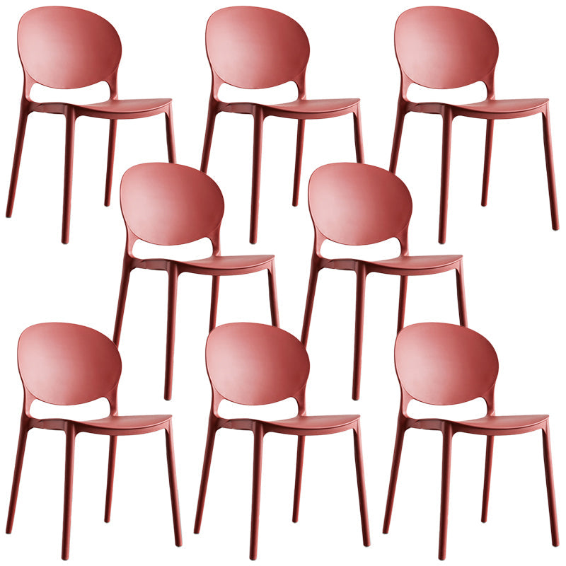 Plastic Contemporary Dining Room Chair Open Back Home Stackable Side Chair Red Set of 8 Clearhalo ' kitchen&dining_furn' 'Dining Chairs' 'Dining Tables & Seating' 'dining_chair' 'Furniture' 'furniture_dining_chair' 'Kitchen & Dining Furniture' 'kitchen' 3455636