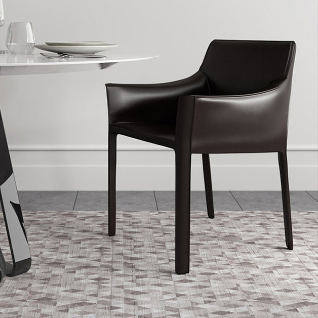 Contemporary Dining Arm Chair 23'' Wide Solid Back Chair with Stainless Steel Legs Black 1 Piece Clearhalo ' kitchen&dining_furn' 'Dining Chairs' 'Dining Tables & Seating' 'dining_chair' 'Furniture' 'furniture_dining_chair' 'Kitchen & Dining Furniture' 'kitchen' 3466703