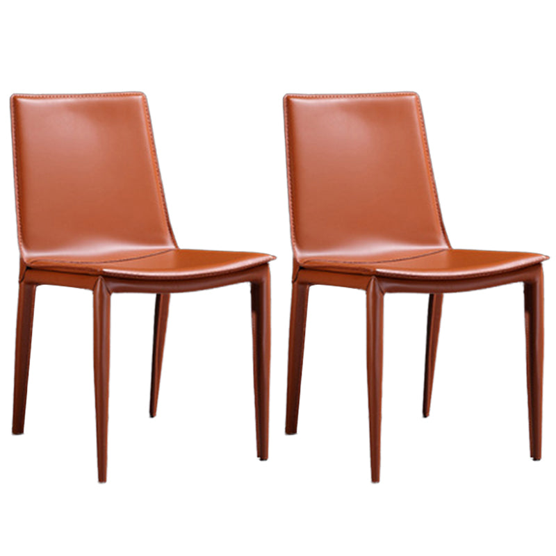 Modern Kitchen PU Leather Dining Side Chair Solid Back Dining Side Chair Orange Red Set of 2 Clearhalo ' kitchen&dining_furn' 'Dining Chairs' 'Dining Tables & Seating' 'dining_chair' 'Furniture' 'furniture_dining_chair' 'Kitchen & Dining Furniture' 'kitchen' 3467025