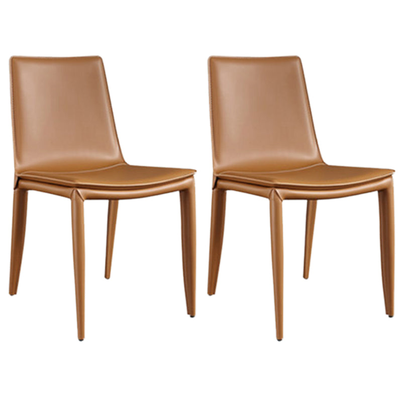 Modern Kitchen PU Leather Dining Side Chair Solid Back Dining Side Chair Brown Set of 2 Clearhalo ' kitchen&dining_furn' 'Dining Chairs' 'Dining Tables & Seating' 'dining_chair' 'Furniture' 'furniture_dining_chair' 'Kitchen & Dining Furniture' 'kitchen' 3467035