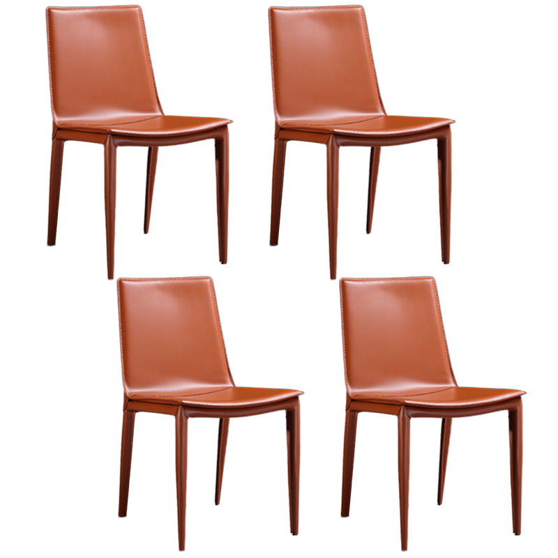 Modern Kitchen PU Leather Dining Side Chair Solid Back Dining Side Chair Orange Red Set of 4 Clearhalo ' kitchen&dining_furn' 'Dining Chairs' 'Dining Tables & Seating' 'dining_chair' 'Furniture' 'furniture_dining_chair' 'Kitchen & Dining Furniture' 'kitchen' 3467045