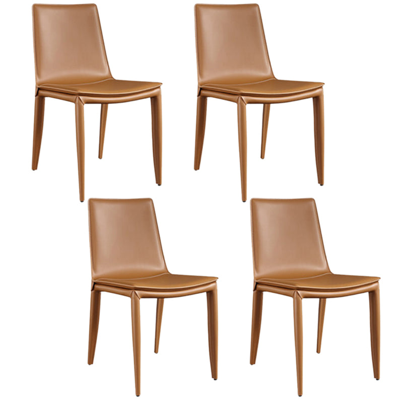 Modern Kitchen PU Leather Dining Side Chair Solid Back Dining Side Chair Brown Set of 4 Clearhalo ' kitchen&dining_furn' 'Dining Chairs' 'Dining Tables & Seating' 'dining_chair' 'Furniture' 'furniture_dining_chair' 'Kitchen & Dining Furniture' 'kitchen' 3467050