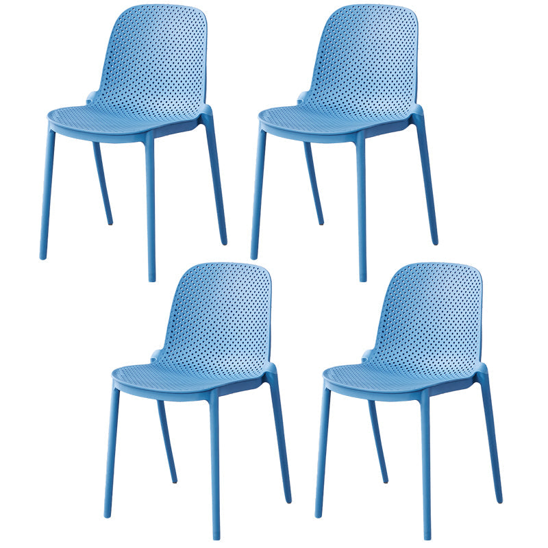 Dining Room Stacking Dining Chair Contemporary Style Plastic Side Chair Blue Set of 4 Clearhalo ' kitchen&dining_furn' 'Dining Chairs' 'Dining Tables & Seating' 'dining_chair' 'Furniture' 'furniture_dining_chair' 'Kitchen & Dining Furniture' 'kitchen' 3467102