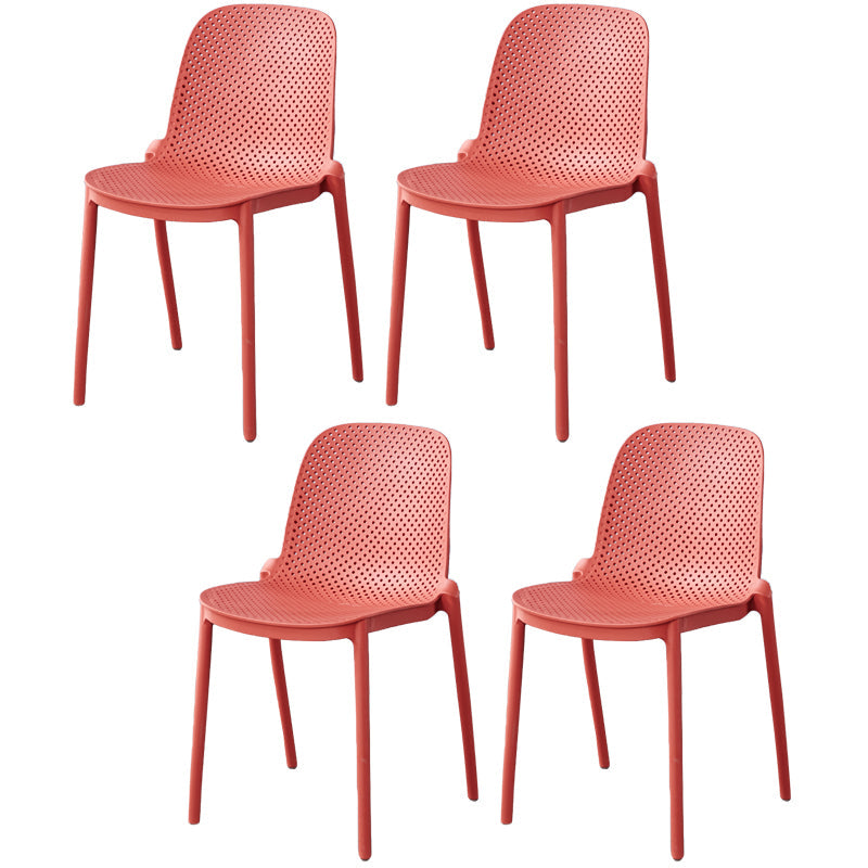 Dining Room Stacking Dining Chair Contemporary Style Plastic Side Chair Red Set of 4 Clearhalo ' kitchen&dining_furn' 'Dining Chairs' 'Dining Tables & Seating' 'dining_chair' 'Furniture' 'furniture_dining_chair' 'Kitchen & Dining Furniture' 'kitchen' 3467106