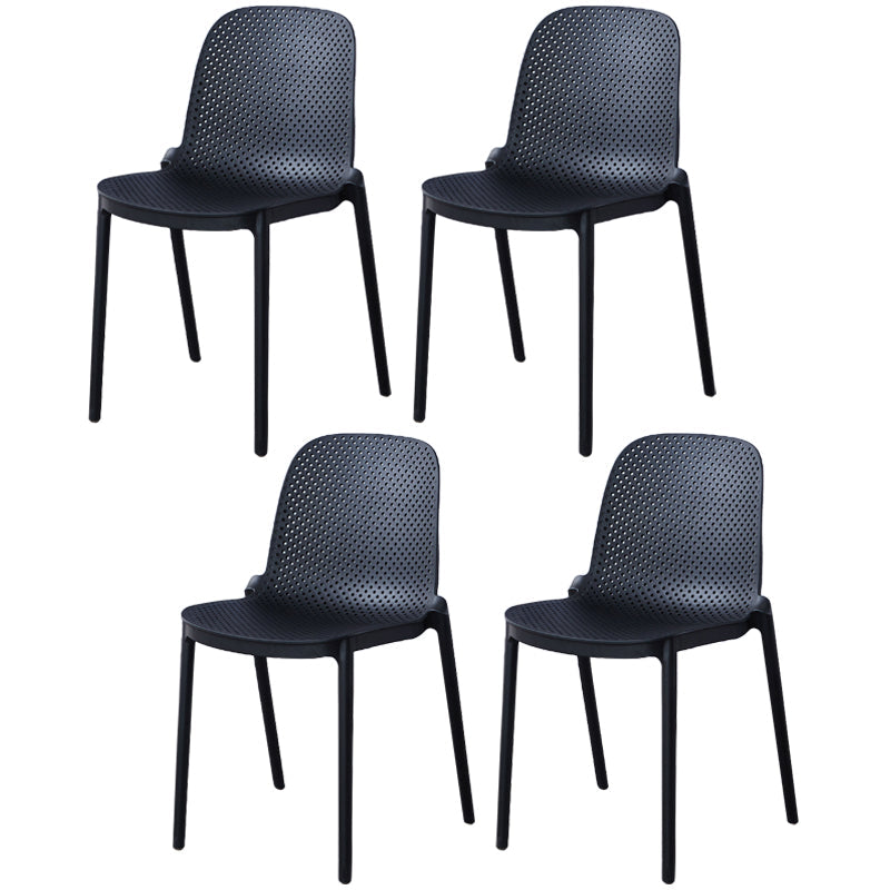 Dining Room Stacking Dining Chair Contemporary Style Plastic Side Chair Black Set of 4 Clearhalo ' kitchen&dining_furn' 'Dining Chairs' 'Dining Tables & Seating' 'dining_chair' 'Furniture' 'furniture_dining_chair' 'Kitchen & Dining Furniture' 'kitchen' 3467108