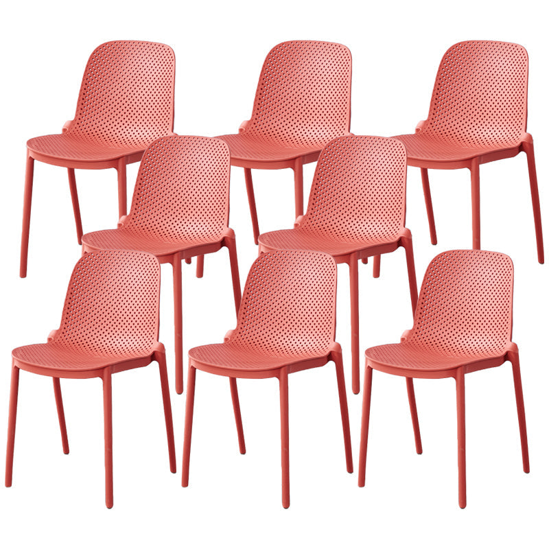 Dining Room Stacking Dining Chair Contemporary Style Plastic Side Chair Red Set of 8 Clearhalo ' kitchen&dining_furn' 'Dining Chairs' 'Dining Tables & Seating' 'dining_chair' 'Furniture' 'furniture_dining_chair' 'Kitchen & Dining Furniture' 'kitchen' 3467119