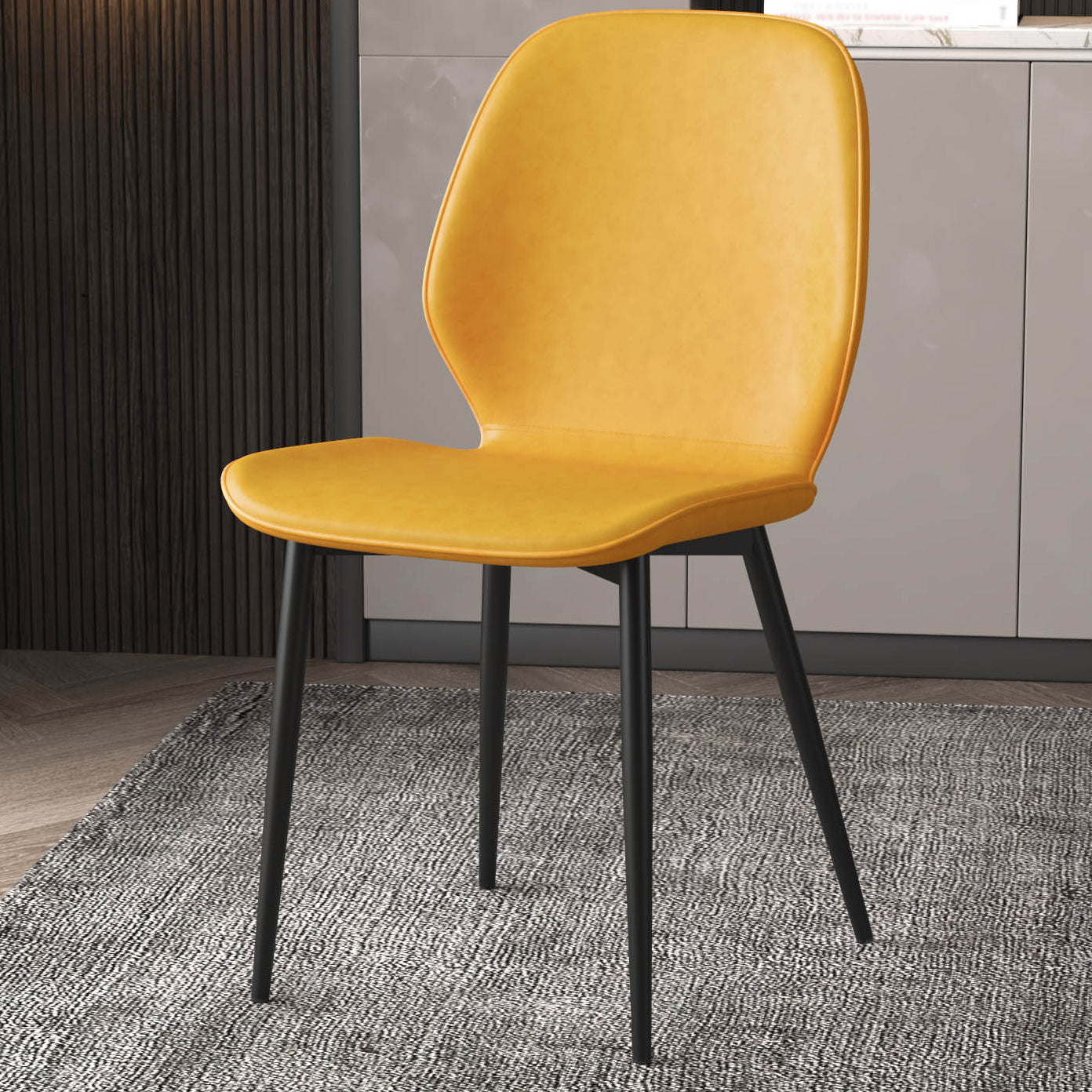 Faux Leather Contemporary Dining Room Chair Matte Finish Solid Back Dining Chairs Yellow 1 Piece Clearhalo ' kitchen&dining_furn' 'Dining Chairs' 'Dining Tables & Seating' 'dining_chair' 'furn' 'furn_dining_chair' 'Furniture' 'furniture_dining_chair' 'Kitchen & Dining Furniture' 'kitchen' 3467271