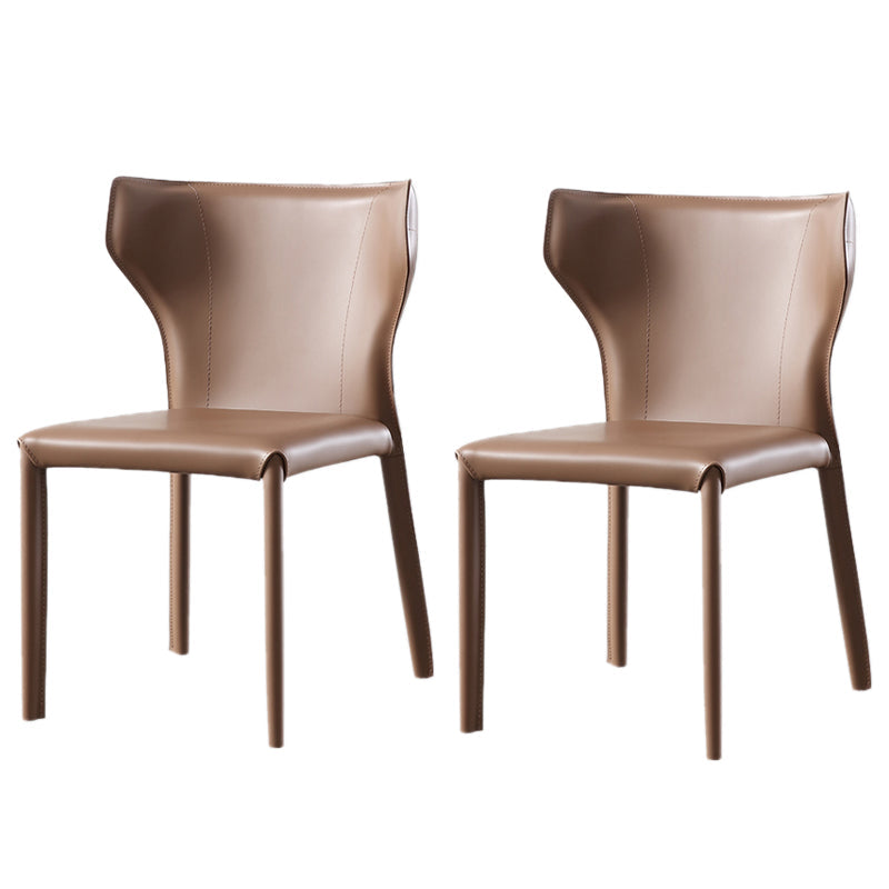 Modern Contemporary Leather Dining Chair Pure Color Wingback Side Chair Brown Set of 2 Clearhalo ' kitchen&dining_furn' 'Dining Chairs' 'Dining Tables & Seating' 'dining_chair' 'Furniture' 'furniture_dining_chair' 'Kitchen & Dining Furniture' 'kitchen' 3467309