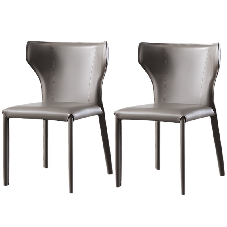 Modern Contemporary Leather Dining Chair Pure Color Wingback Side Chair Grey Set of 2 Clearhalo ' kitchen&dining_furn' 'Dining Chairs' 'Dining Tables & Seating' 'dining_chair' 'Furniture' 'furniture_dining_chair' 'Kitchen & Dining Furniture' 'kitchen' 3467311