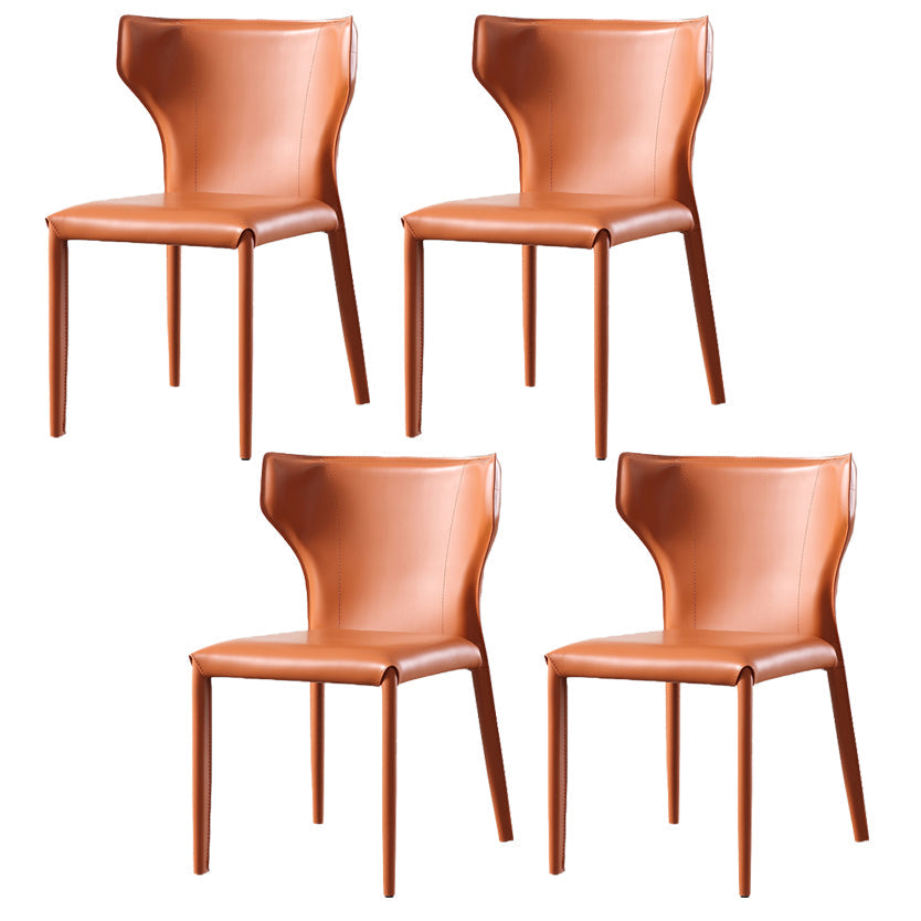Modern Contemporary Leather Dining Chair Pure Color Wingback Side Chair Orange Set of 4 Clearhalo ' kitchen&dining_furn' 'Dining Chairs' 'Dining Tables & Seating' 'dining_chair' 'Furniture' 'furniture_dining_chair' 'Kitchen & Dining Furniture' 'kitchen' 3467315