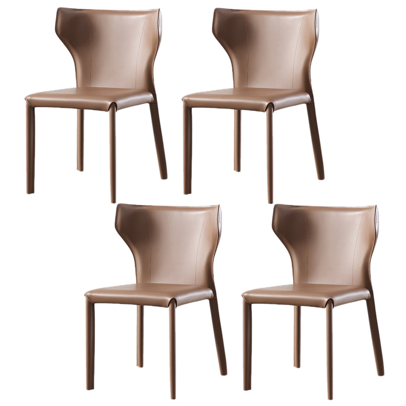 Modern Contemporary Leather Dining Chair Pure Color Wingback Side Chair Brown Set of 4 Clearhalo ' kitchen&dining_furn' 'Dining Chairs' 'Dining Tables & Seating' 'dining_chair' 'Furniture' 'furniture_dining_chair' 'Kitchen & Dining Furniture' 'kitchen' 3467316