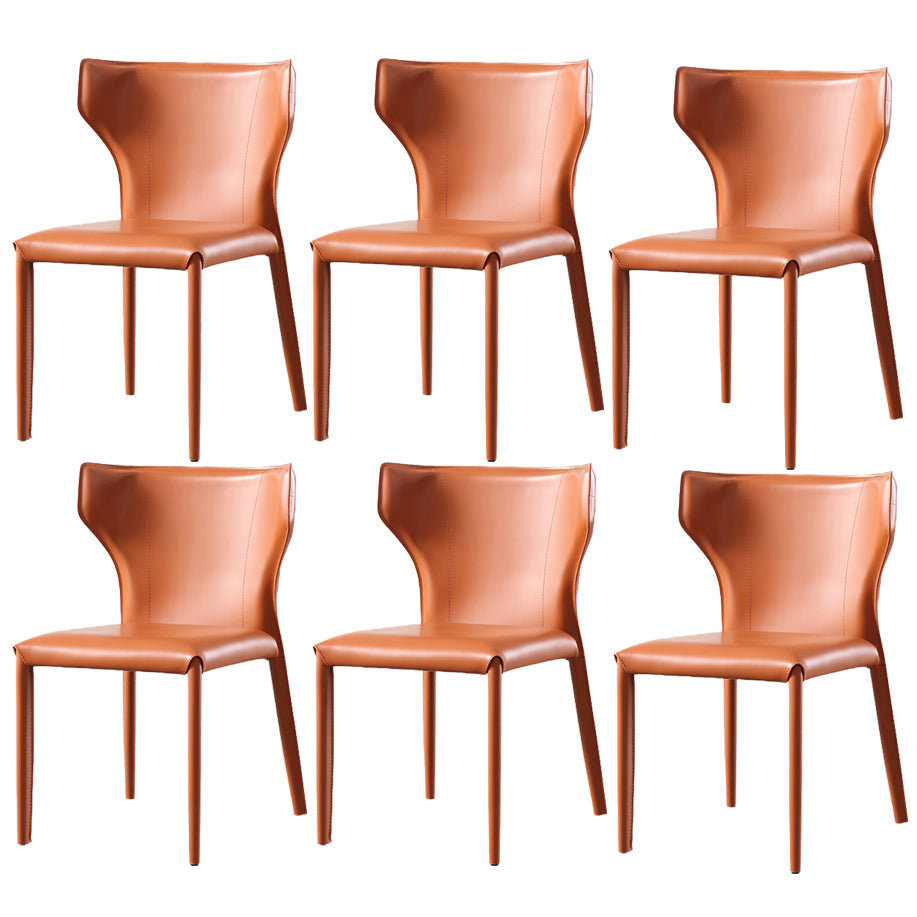 Modern Contemporary Leather Dining Chair Pure Color Wingback Side Chair Orange Set of 6 Clearhalo ' kitchen&dining_furn' 'Dining Chairs' 'Dining Tables & Seating' 'dining_chair' 'Furniture' 'furniture_dining_chair' 'Kitchen & Dining Furniture' 'kitchen' 3467322