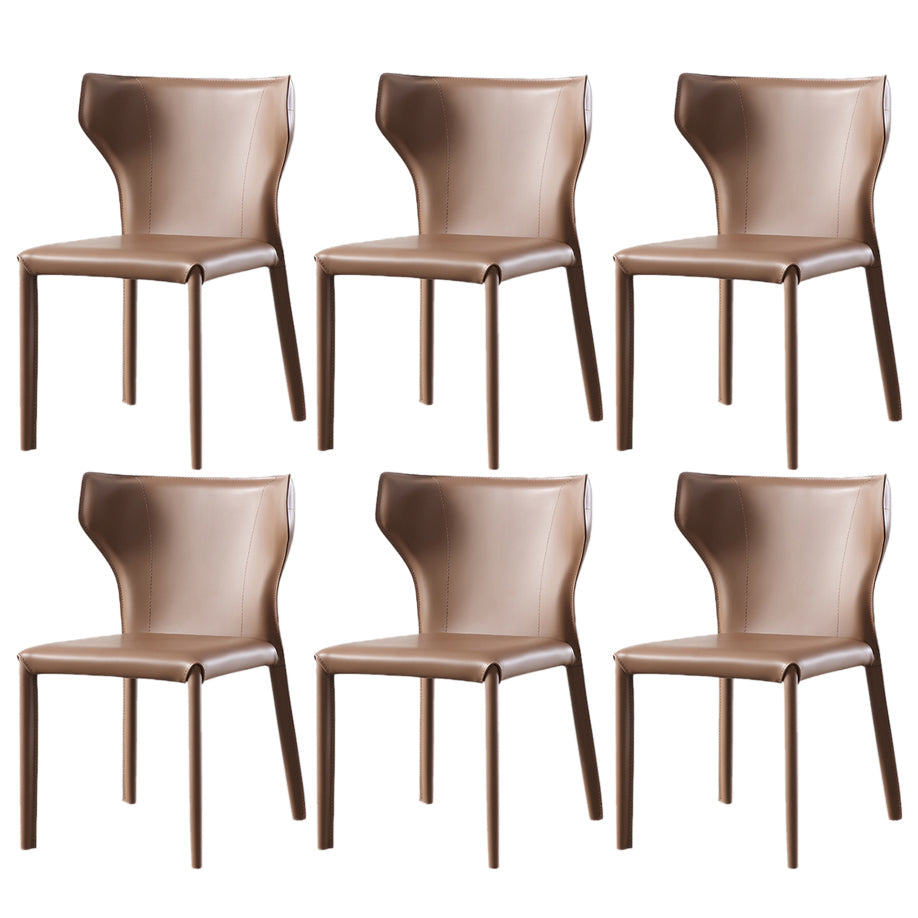 Modern Contemporary Leather Dining Chair Pure Color Wingback Side Chair Brown Set of 6 Clearhalo ' kitchen&dining_furn' 'Dining Chairs' 'Dining Tables & Seating' 'dining_chair' 'Furniture' 'furniture_dining_chair' 'Kitchen & Dining Furniture' 'kitchen' 3467324