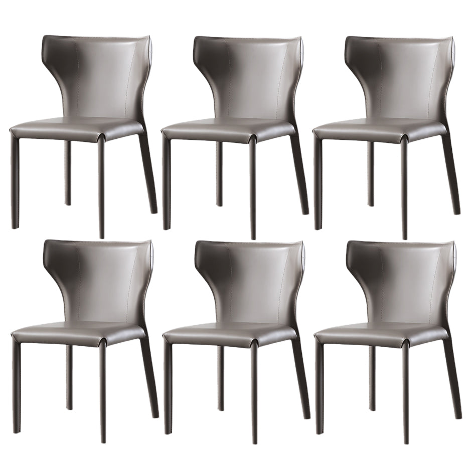 Modern Contemporary Leather Dining Chair Pure Color Wingback Side Chair Grey Set of 6 Clearhalo ' kitchen&dining_furn' 'Dining Chairs' 'Dining Tables & Seating' 'dining_chair' 'Furniture' 'furniture_dining_chair' 'Kitchen & Dining Furniture' 'kitchen' 3467326