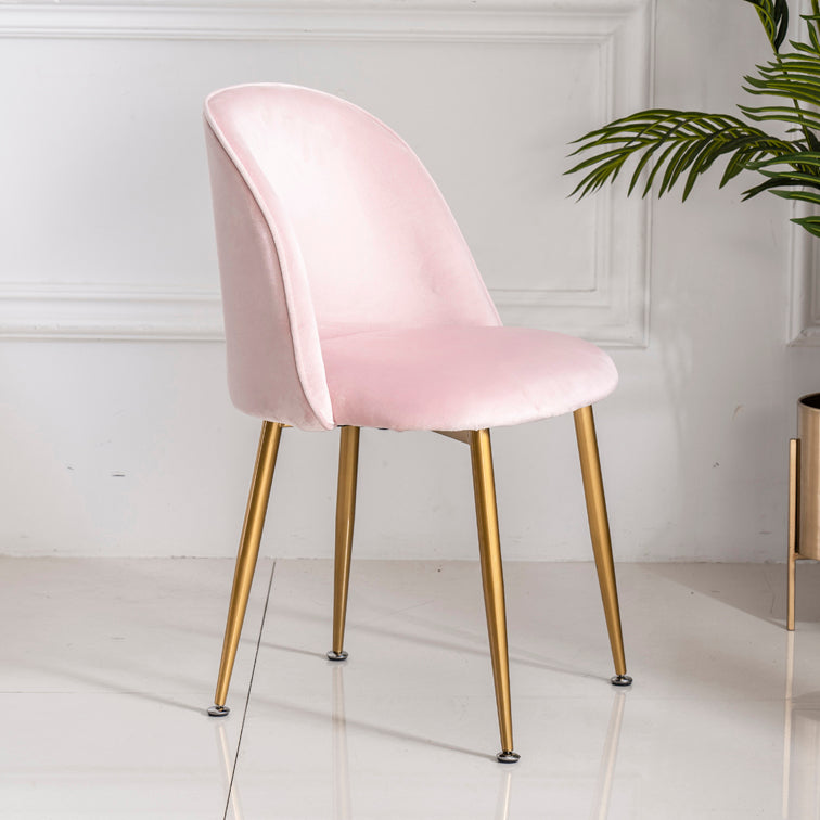 Glam Style 16.5'' Wide Dining Room Chair Solid Back Side Chair with 4 Legs for Home Use Light Pink 1 Piece Brass Gold Clearhalo ' kitchen&dining_furn' 'Dining Chairs' 'Dining Tables & Seating' 'dining_chair' 'furn' 'furn_dining_chair' 'Furniture' 'furniture_dining_chair' 'Kitchen & Dining Furniture' 'kitchen' 3467338