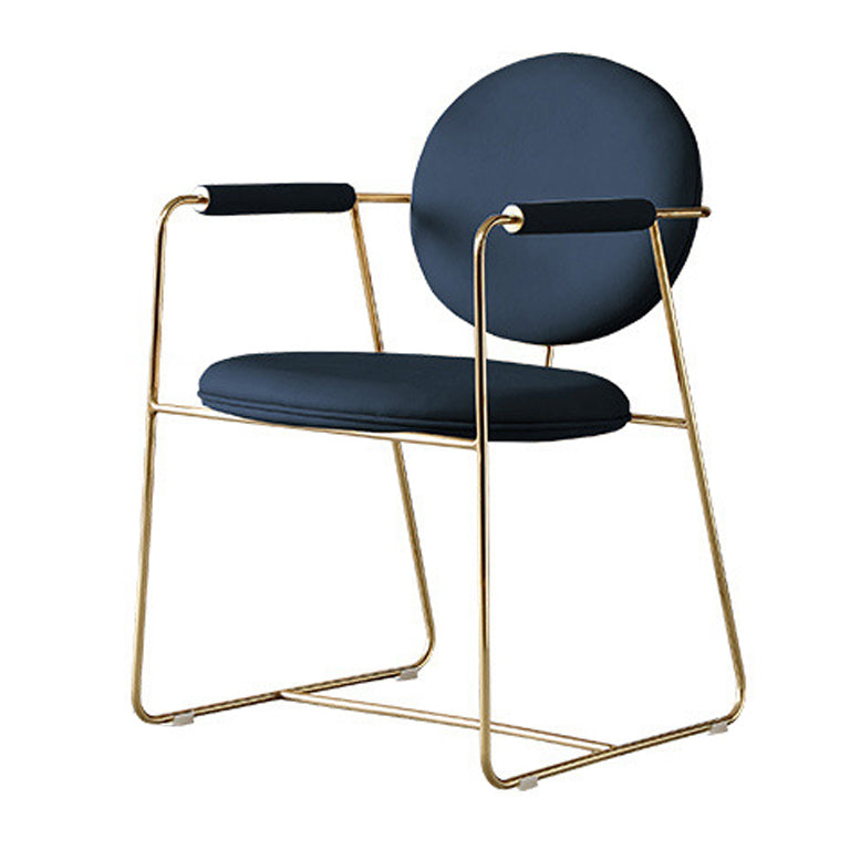 Scandinavian Kitchen Dining Arm Chair Metal Opening Back Dining Arm Chair Dark Blue 1 Piece Clearhalo ' kitchen&dining_furn' 'Dining Chairs' 'Dining Tables & Seating' 'dining_chair' 'Furniture' 'furniture_dining_chair' 'Kitchen & Dining Furniture' 'kitchen' 3467470