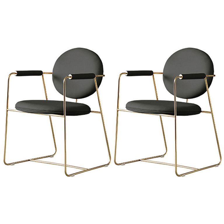 Scandinavian Kitchen Dining Arm Chair Metal Opening Back Dining Arm Chair Dark Gray Set of 2 Clearhalo ' kitchen&dining_furn' 'Dining Chairs' 'Dining Tables & Seating' 'dining_chair' 'Furniture' 'furniture_dining_chair' 'Kitchen & Dining Furniture' 'kitchen' 3467484