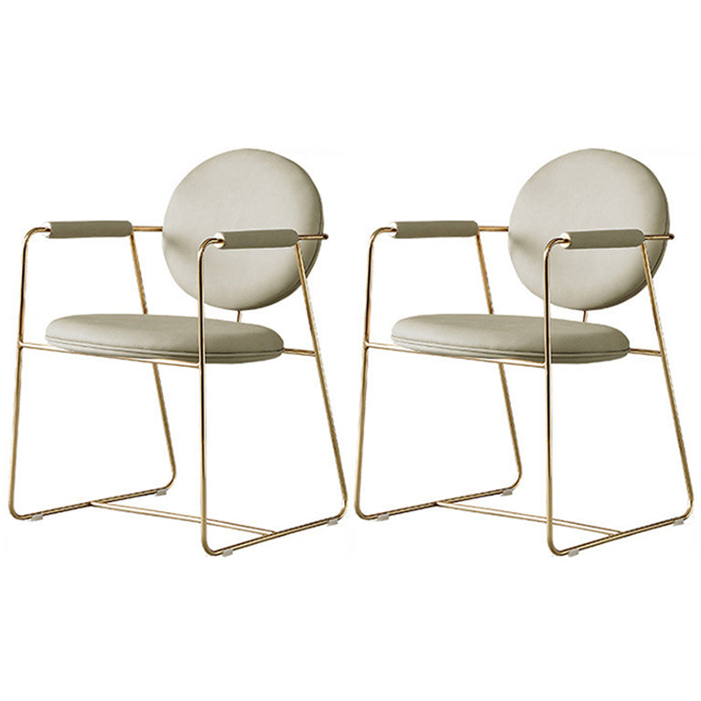 Scandinavian Kitchen Dining Arm Chair Metal Opening Back Dining Arm Chair Beige-Yellow Set of 2 Clearhalo ' kitchen&dining_furn' 'Dining Chairs' 'Dining Tables & Seating' 'dining_chair' 'Furniture' 'furniture_dining_chair' 'Kitchen & Dining Furniture' 'kitchen' 3467489