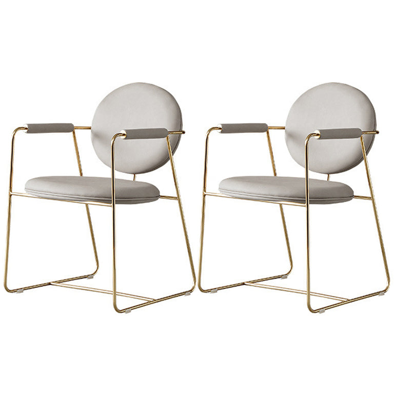 Scandinavian Kitchen Dining Arm Chair Metal Opening Back Dining Arm Chair Cream Set of 2 Clearhalo ' kitchen&dining_furn' 'Dining Chairs' 'Dining Tables & Seating' 'dining_chair' 'Furniture' 'furniture_dining_chair' 'Kitchen & Dining Furniture' 'kitchen' 3467492