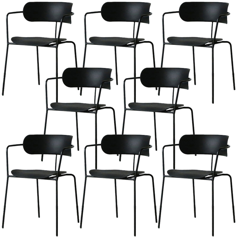 Industrial Opening Back Dining Arm Chair Kitchen Mental Dining Arm Chair Black 8 Piece Set Clearhalo ' kitchen&dining_furn' 'Dining Chairs' 'Dining Tables & Seating' 'dining_chair' 'furn' 'furn_dining_chair' 'Furniture' 'furniture_dining_chair' 'Kitchen & Dining Furniture' 'kitchen' 3467679