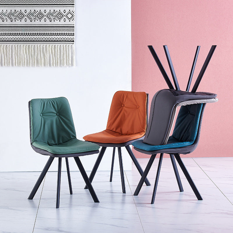 Leather Scandinavian Side Chair Upholstered Armless Dining Chairs with Metal Legs Clearhalo ' kitchen&dining_furn' 'Dining Chairs' 'Dining Tables & Seating' 'dining_chair' 'furn' 'furn_dining_chair' 'Furniture' 'furniture_dining_chair' 'Kitchen & Dining Furniture' 'kitchen' 3467777