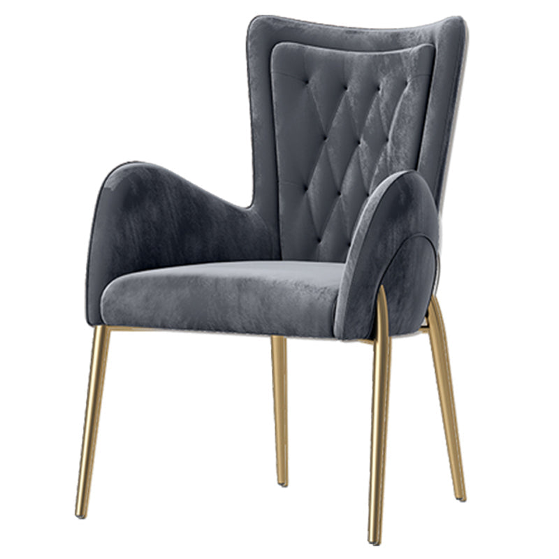 Leather and Velvet Dining Chairs Glam Style High Back Dining Arm Chair Grey 1 Piece Clearhalo ' kitchen&dining_furn' 'Dining Chairs' 'Dining Tables & Seating' 'dining_chair' 'furn' 'furn_dining_chair' 'Furniture' 'furniture_dining_chair' 'Kitchen & Dining Furniture' 'kitchen' 3467813