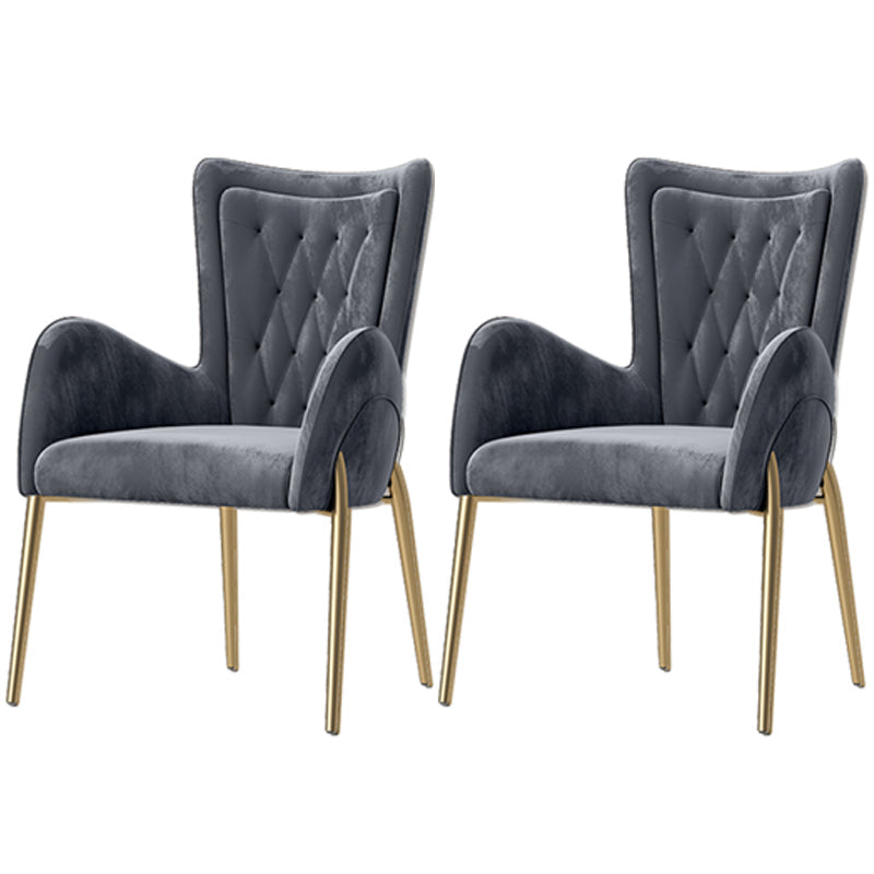 Leather and Velvet Dining Chairs Glam Style High Back Dining Arm Chair Grey 2 Piece Set Clearhalo ' kitchen&dining_furn' 'Dining Chairs' 'Dining Tables & Seating' 'dining_chair' 'furn' 'furn_dining_chair' 'Furniture' 'furniture_dining_chair' 'Kitchen & Dining Furniture' 'kitchen' 3467815
