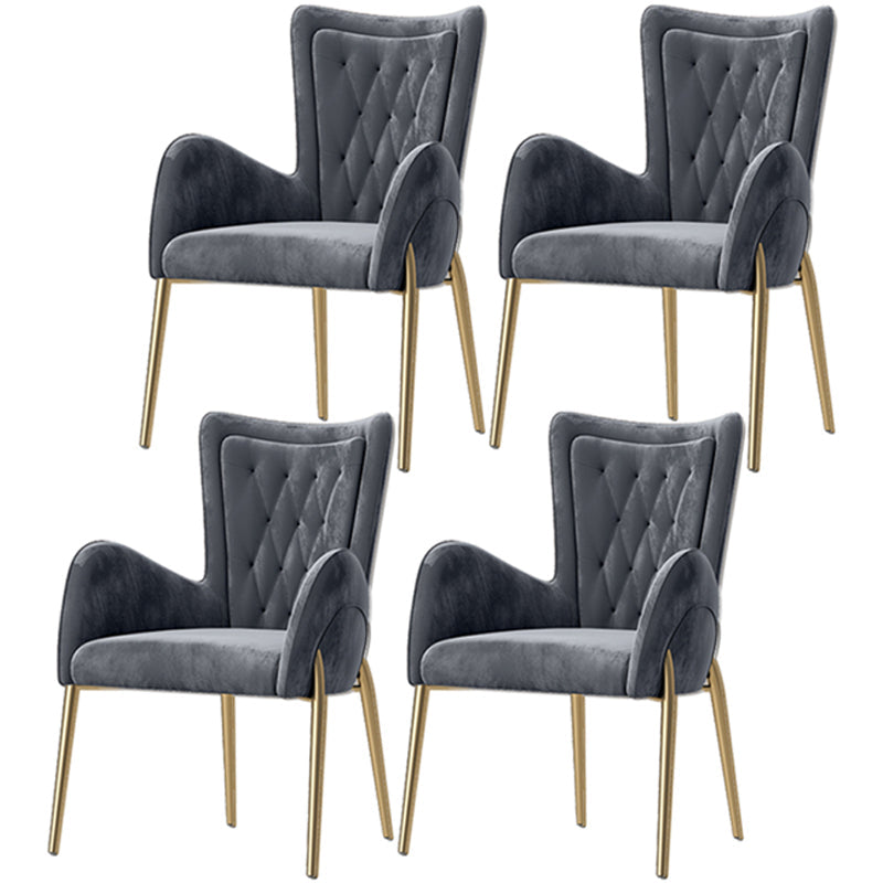 Leather and Velvet Dining Chairs Glam Style High Back Dining Arm Chair Grey 4 Piece Set Clearhalo ' kitchen&dining_furn' 'Dining Chairs' 'Dining Tables & Seating' 'dining_chair' 'furn' 'furn_dining_chair' 'Furniture' 'furniture_dining_chair' 'Kitchen & Dining Furniture' 'kitchen' 3467816