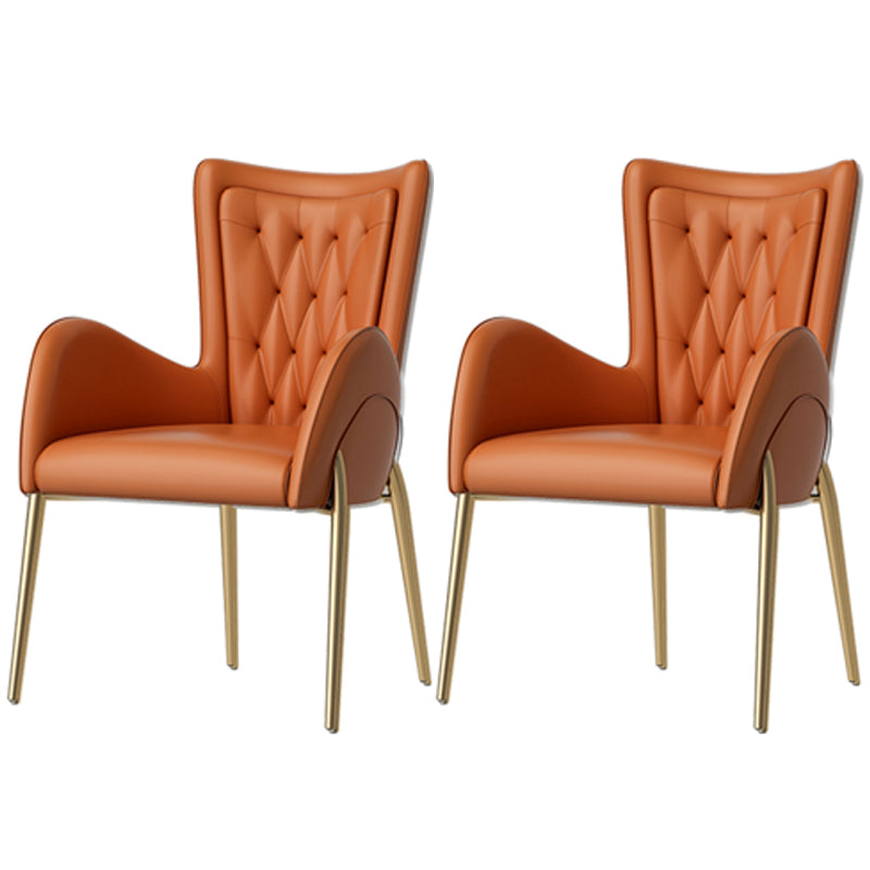 Leather and Velvet Dining Chairs Glam Style High Back Dining Arm Chair Orange 2 Piece Set Clearhalo ' kitchen&dining_furn' 'Dining Chairs' 'Dining Tables & Seating' 'dining_chair' 'furn' 'furn_dining_chair' 'Furniture' 'furniture_dining_chair' 'Kitchen & Dining Furniture' 'kitchen' 3467820