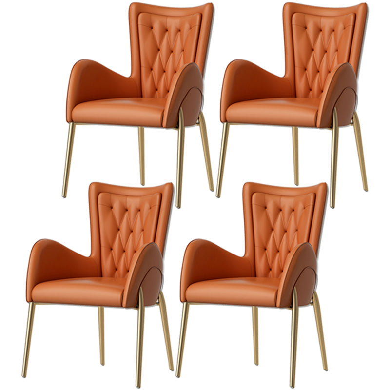 Leather and Velvet Dining Chairs Glam Style High Back Dining Arm Chair Orange 4 Piece Set Clearhalo ' kitchen&dining_furn' 'Dining Chairs' 'Dining Tables & Seating' 'dining_chair' 'furn' 'furn_dining_chair' 'Furniture' 'furniture_dining_chair' 'Kitchen & Dining Furniture' 'kitchen' 3467822