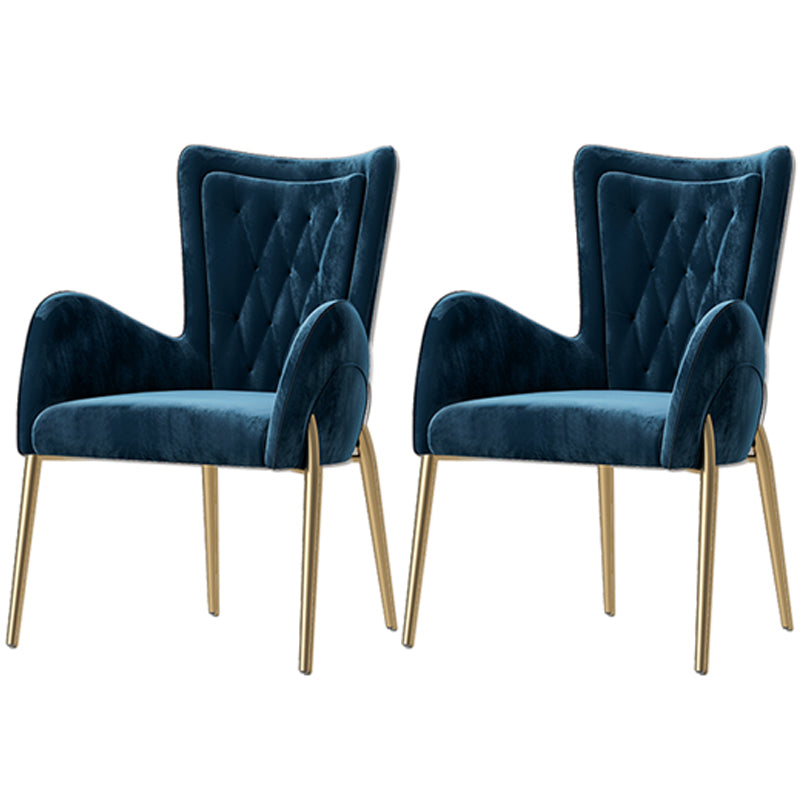 Leather and Velvet Dining Chairs Glam Style High Back Dining Arm Chair Blue 2 Piece Set Clearhalo ' kitchen&dining_furn' 'Dining Chairs' 'Dining Tables & Seating' 'dining_chair' 'furn' 'furn_dining_chair' 'Furniture' 'furniture_dining_chair' 'Kitchen & Dining Furniture' 'kitchen' 3467827