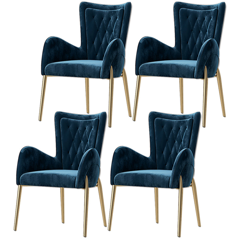 Leather and Velvet Dining Chairs Glam Style High Back Dining Arm Chair Blue 4 Piece Set Clearhalo ' kitchen&dining_furn' 'Dining Chairs' 'Dining Tables & Seating' 'dining_chair' 'furn' 'furn_dining_chair' 'Furniture' 'furniture_dining_chair' 'Kitchen & Dining Furniture' 'kitchen' 3467828