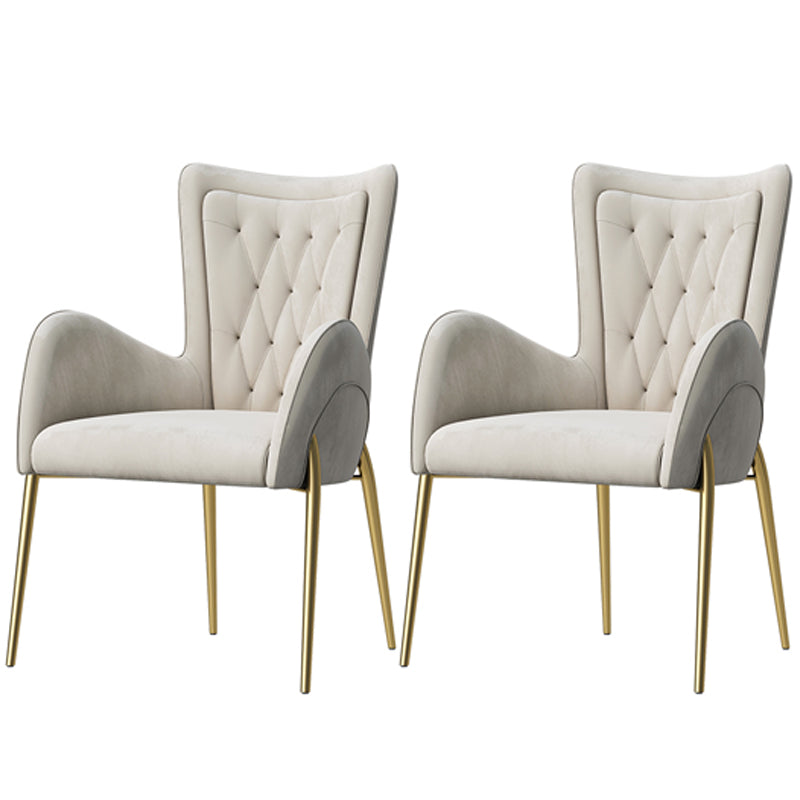 Leather and Velvet Dining Chairs Glam Style High Back Dining Arm Chair Off-White 2 Piece Set Clearhalo ' kitchen&dining_furn' 'Dining Chairs' 'Dining Tables & Seating' 'dining_chair' 'furn' 'furn_dining_chair' 'Furniture' 'furniture_dining_chair' 'Kitchen & Dining Furniture' 'kitchen' 3467830