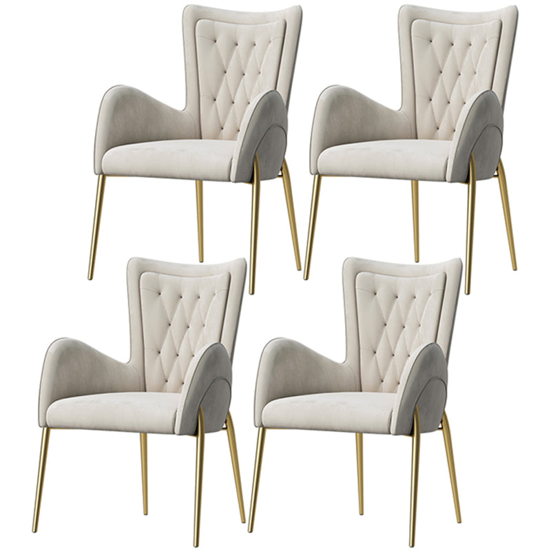 Leather and Velvet Dining Chairs Glam Style High Back Dining Arm Chair Off-White 4 Piece Set Clearhalo ' kitchen&dining_furn' 'Dining Chairs' 'Dining Tables & Seating' 'dining_chair' 'furn' 'furn_dining_chair' 'Furniture' 'furniture_dining_chair' 'Kitchen & Dining Furniture' 'kitchen' 3467831