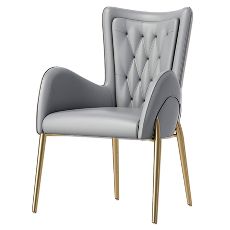 Leather and Velvet Dining Chairs Glam Style High Back Dining Arm Chair Silver Gray 1 Piece Clearhalo ' kitchen&dining_furn' 'Dining Chairs' 'Dining Tables & Seating' 'dining_chair' 'furn' 'furn_dining_chair' 'Furniture' 'furniture_dining_chair' 'Kitchen & Dining Furniture' 'kitchen' 3467835