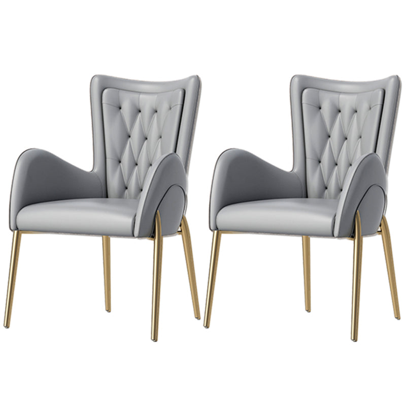 Leather and Velvet Dining Chairs Glam Style High Back Dining Arm Chair Silver Gray 2 Piece Set Clearhalo ' kitchen&dining_furn' 'Dining Chairs' 'Dining Tables & Seating' 'dining_chair' 'furn' 'furn_dining_chair' 'Furniture' 'furniture_dining_chair' 'Kitchen & Dining Furniture' 'kitchen' 3467836