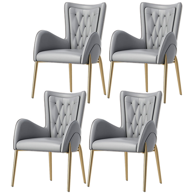 Leather and Velvet Dining Chairs Glam Style High Back Dining Arm Chair Silver Gray 4 Piece Set Clearhalo ' kitchen&dining_furn' 'Dining Chairs' 'Dining Tables & Seating' 'dining_chair' 'furn' 'furn_dining_chair' 'Furniture' 'furniture_dining_chair' 'Kitchen & Dining Furniture' 'kitchen' 3467837