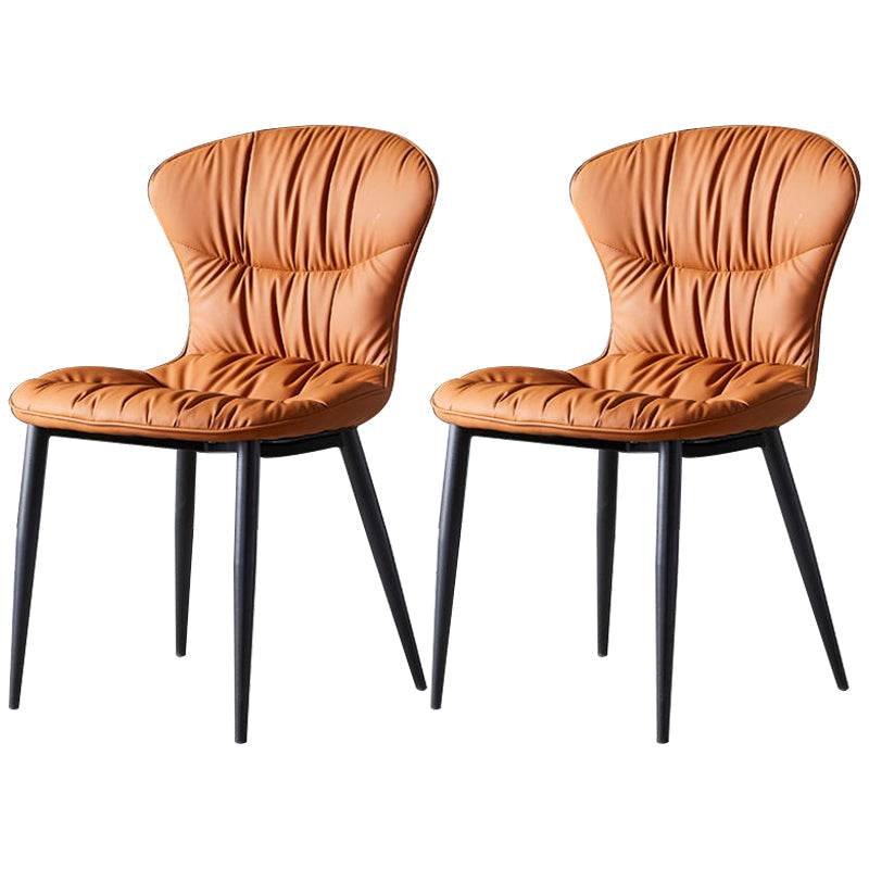 Nordic Style Dining Room Chair Upholstered Armless Dining Chairs with Metal Legs Orange 2 Piece Set Clearhalo ' kitchen&dining_furn' 'Dining Chairs' 'Dining Tables & Seating' 'dining_chair' 'furn' 'furn_dining_chair' 'Furniture' 'furniture_dining_chair' 'Kitchen & Dining Furniture' 'kitchen' 3467848